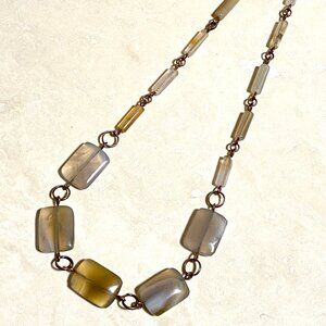 Geometric Earthy Agate Necklace, Rustic Genuine Gemstone Copper Link Necklace